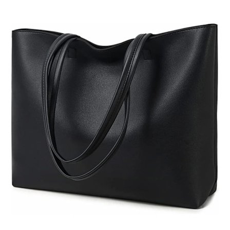 Dame Shopping Bag Enkel PU Lær Håndveske Arbeid Skole Dame Shopping Bag med Glidelås og Innerlomme