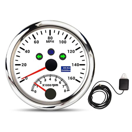 GPS Speedometer med Omdrejningstæller 8000RPM DC9 til 32V IP67 Vandtæt 0 til 160MPH Rød Baggrundsbelysning Præcis til Båd ATV Hvid Skive