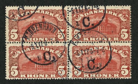 Danmark - 5 krone 4-blok AFA 67 - Stemplet