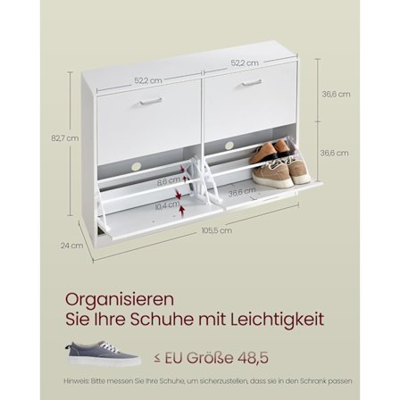 Kenkäkaappi 4 läpällä, kenkäteline, kenkävarastojakaja, säädettävä 16-28 parille, lumivalkoinen