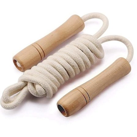 Hyppyköysi Lapsille - Puukahva - Säädettävä Puuvillapunottu Fitness Hyppyköysi