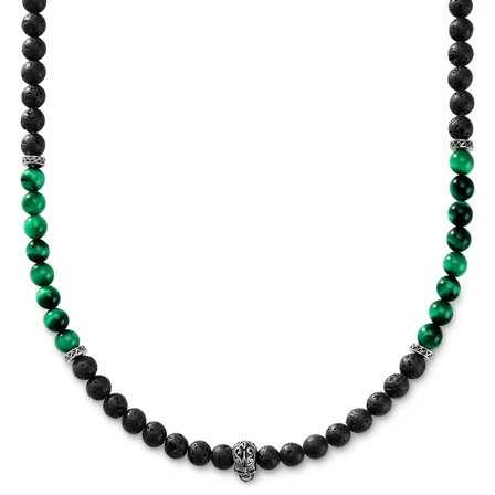 Rico | Black Lava & Green Tiger's Eye Skull Necklace for Men - Beaded necklaces