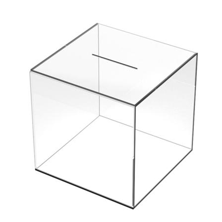 12cm Spargris i Akryl, Transparent, Dammsäker, Kubformad, Pengarlåda