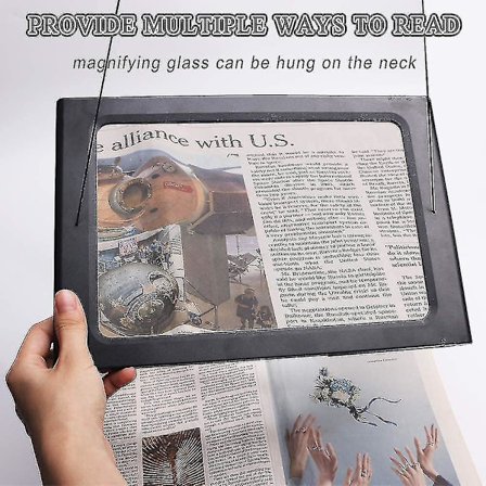 Leselupe, 3x forstørrelse for lesing, forstørrelsesglass med LED-lys, lese hjelpemiddel for eldre og lesing, A4-ark for bøker, aviser