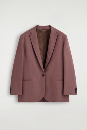COS Damen Einreihiger Blazer Aus Leinen-Mix - Braun