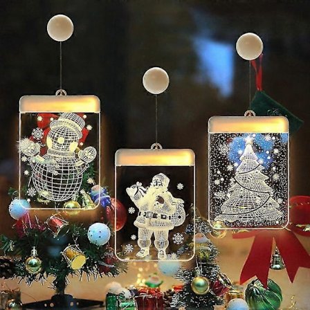 Jouluvalot 3D Ripustusvalot Huoneen Sisustus Mallinnus Makuuhuone Joululoma Ikkunakoriste Lumimies Lumihiutale Suorakulmio-lingling}