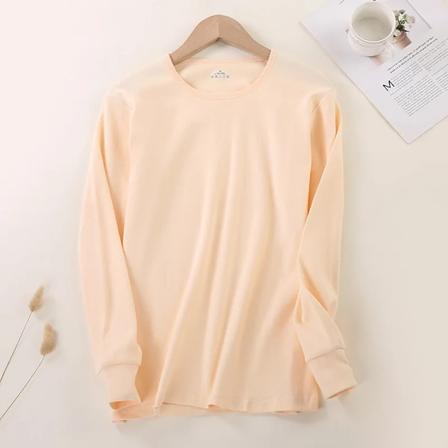 Efterårs- og vintermænd ren bomuld tynd langærmet efterårstøj basis underjakke termisk undertøj enkelt kvinder Fortykkelse Fleece Women-Apricot XXXL