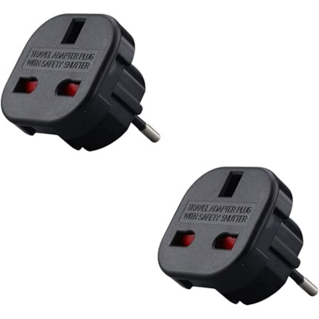 2-pack - Adapter från brittisk till fransk kontakt - Brittisk-fransk adapter - Typ G till typ C - Kompakt och lättviktig - Överspänningsskydd