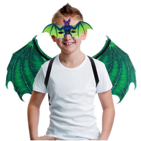 Halloween Rekvisita Bat Vampire Mask, Wings Set Green S