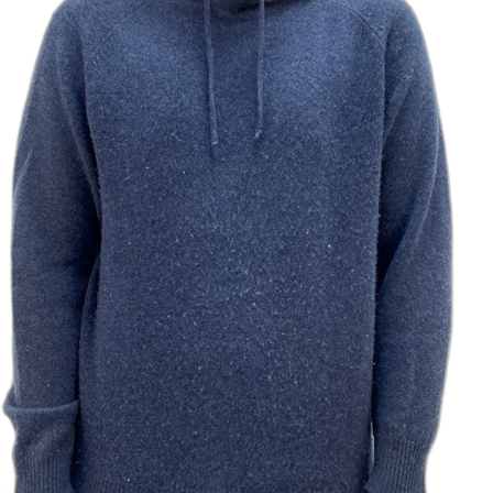 Soft goat Blå stickad hoodie med snörning