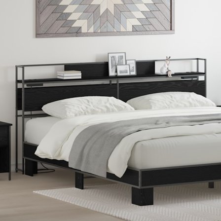 Förvaringshuvudgavel med hylla Svart ek 180 cm Konstruerat trä