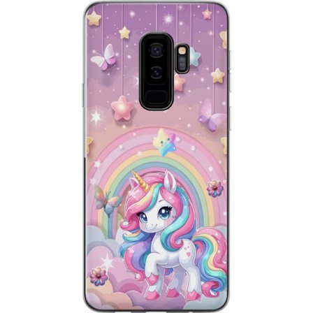Kompatibel Mobilcover til Samsung Galaxy S9+ Magisk enhjørning med regnbue manke, stjerner og sommerfugle mod en pastelfarvet himmel med skyer