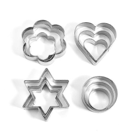 Sæt med 12 kageforme, Mors dags-gave, kageforme i metal rustfrit stål fondant kager chokolade i form af hjerte, stjerne, blomst