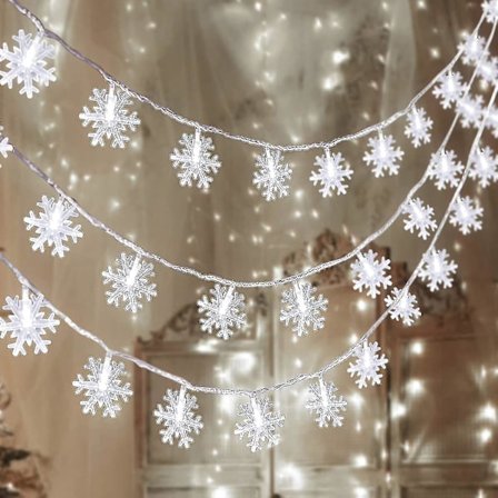 Led Creative Snowflake Light-10 meter 80 lampor-med blinkande batteri