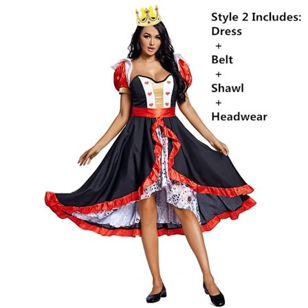 Barn & Voksen Hjerter Dame Alice i Eventyrland Kostume Poker Dronning Rollespil Halloween Maskerade Kostume Sexy Kjole med Hovedbeklædning L-WELLNGS L