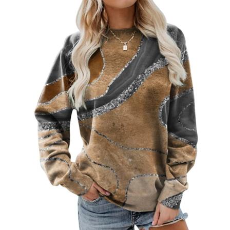 Dame Pullover Top Langærmet Rundhals Geometrisk Print Casual Fit Sweatshirt til Shopping Kaffe M
