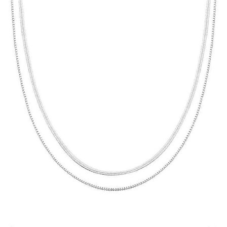 Lagdelt Slangehalskæde Dobbelt Flad Slangekæde Sildebenshalskæde