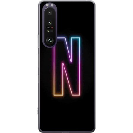 Yhteensopiva Puhelinkuori Sony Sony Xperia 1 III Minimalistinen neonkirjain N värinvaihtuvassa valossa mustaa taustaa vasten