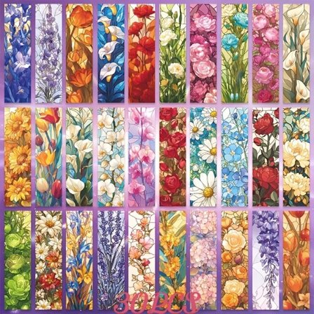 Bokmärken | Blommor | Färgat glas | 10-pack | Mix 2