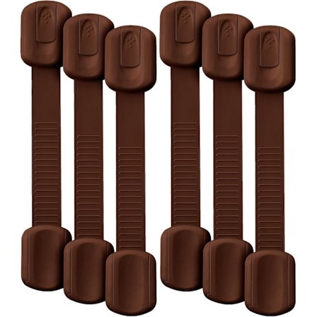 6-pakning, Brune Skapsperrer, Toalettlås, Barnesikring, Låser for Skuffer, Skapsperrer, Barn