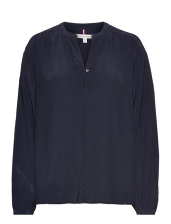 Viscose V-Nk Blouse Ls Blus Långärmad Navy Tommy Hilfiger