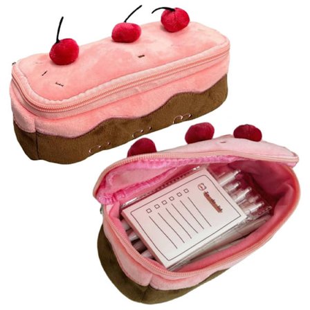 Kirsebærkage Penalhus Stor Kapacitet Pen Holder Plys Penalhus Boks Sød Æstetisk Pen Etui