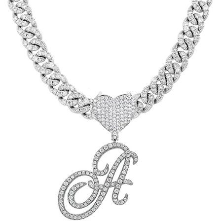 Initial Halsband Silver Cuban Link Kedja För Kvinnor Iced Out Kedja Med Hjärta Brev Hängen Anpassad Kedja Namn Halsband Hip Hop Smycken Present
