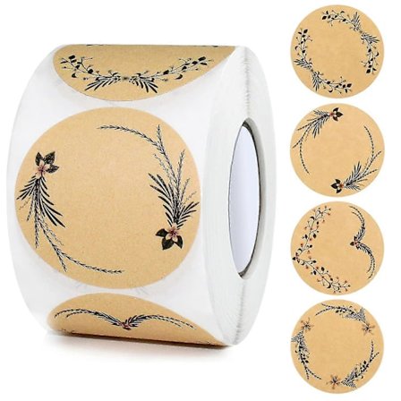 Självhäftande runda etiketter i kraftpapper 5 cm, syltetiketter, självhäftande etiketter i kraftpapper för julklapps kuvert, burkar med 