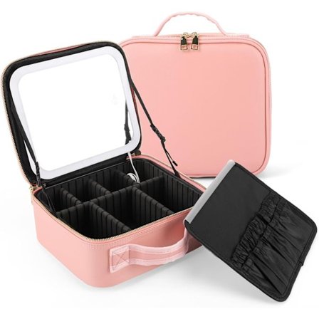 Reise Sminkeveske med LED-belyst Sminkeetui med Speil 3 Fargemoduser Kosmetisk Sminkeboks Organizer Vanity Case for Kvinner Skjønnhetsverktøy