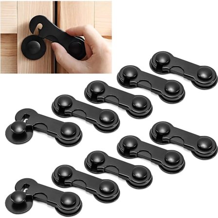 10 Stk. Sort - Børnesikring - Børnesikring Skuffe - Køleskabslås - Børnesikring Skabe