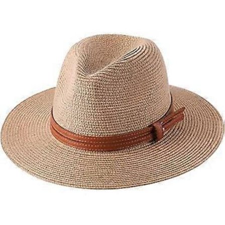 Naturlig Panama Blød Formet Stråhat Sommer Kvinder Mænd Bred Skygge Strand Solhat UV Beskyttelse Fedora Hat, Khaki