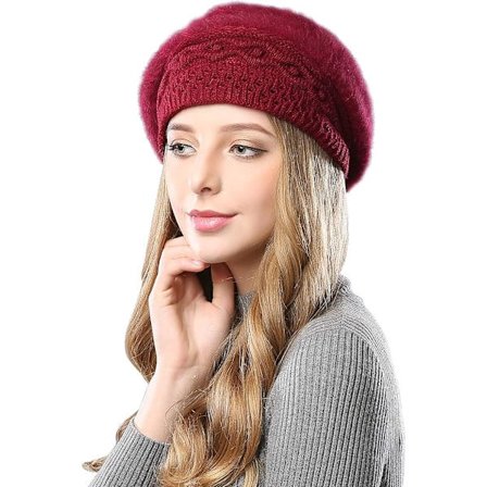 Beanie-lue for kvinner, dobbelt lag med fleecefôr, ribbestrikket vinterlue, beret-lue, fransk beanie, vintage strikket flettet heklet chic lett, 
