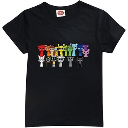 Sprunki T-skjorte for gutter barn Sprunki genser for fans gave figur trykte småbarns t-skjorter Sprunki Merch Studenttopper Black—max