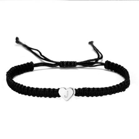 Wekity Hjerte Initial Armbånd for Kvinner Gaver Brev Hjerte Charm Armbånd Justerbar Håndlaget Tau Flettet Armbånd for Kvinner Tenåringsjenter,J