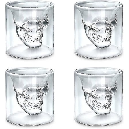 Sett med 4 Mini 25ml Krystall Skalle Shotglass Dobbelt Lag Transparent Skalle Pirat Shotglass Gave