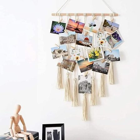 Hængende fotodisplay makramé vægophæng billeder action alder boligindretning KLB