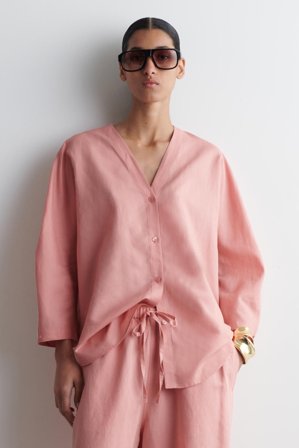 COS Femme Chemise Col V En Lin Et Coton in Rose