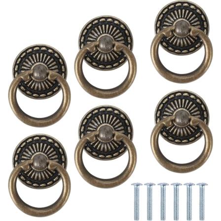 6 stk. møbelknopper ring skabshåndtag vintage skabsknopper