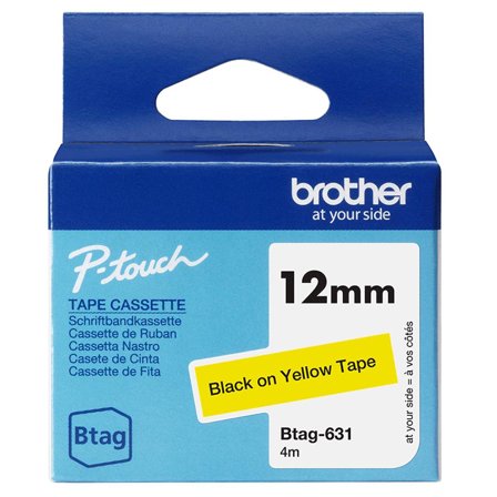 Brother BTAG631 12MM BLACK ON YELLOW TAPE