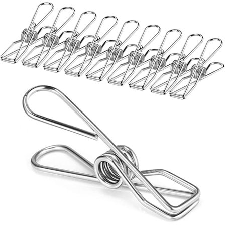 32 stk. Rustfri klemmer i rustfrit stål til tørresnor, stærke klemmer, tøjklemmer til snackposer, håndklæder, foto, papir, køkken,