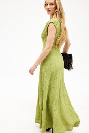 NA-KD Robe longue à décolleté cascade - Robe jersey - Vert - M