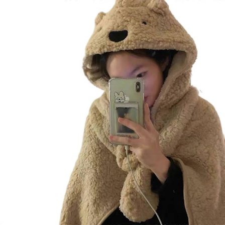 Multifunktionelt Dame Teenager Bjørne Sjal Vinter Plys Hætteklædt Tørklæde Efterår Voksen Tørklæde Sjal Varme Gave til Kæreste brun