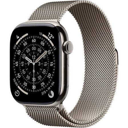 Apple Watch Series 11 GPS + Cellular - 46 mm - Naturligt titanboett - Naturligt milanesiskt band - M/L
