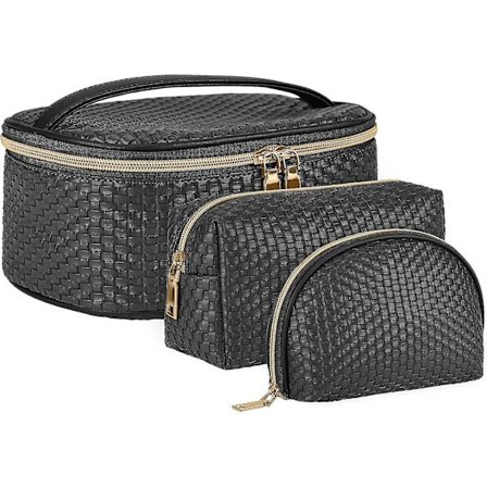 3-delad set för kvinnor, stor, vattentät rese-toalettväska polyuretan, svart