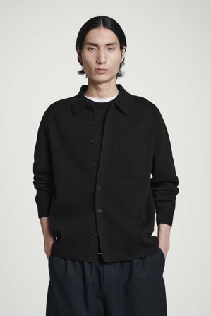 COS Men's Milano Knit Cotton Shirt in Black