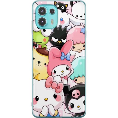 Kompatibelt Mobildeksel til Motorola Edge 20 Lite Tett mønster av søte figurer med store øyne i ulike farger og uttrykk med LABUBU-tekst