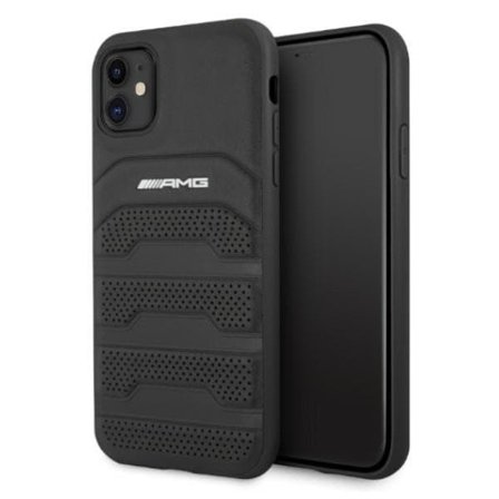AMG AMHCN61GSEBK iPhone 11 6,1 "svart / svart hardcase skinn preget linjer