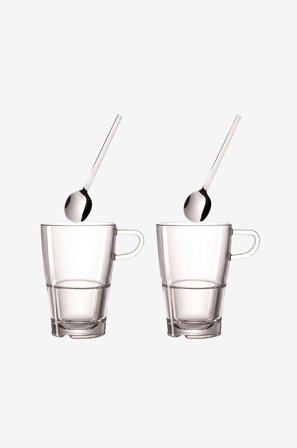 Leonardo - Kaffeset Senso - Kaffekopp och sked x2 - Latte Macchiato - Transparent - Koppar & muggar - Från Homeroom