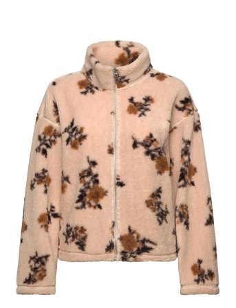 Monki Pile Fleece Zip Jacket - Beige - XS
