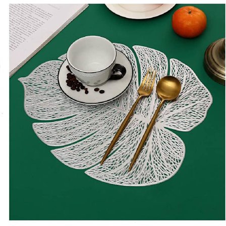 Sett med 6 hule løv-brikker Vaskbare brikker Dekorative sklisikre plastbrikker for kjøkkenbord (Sølv B)